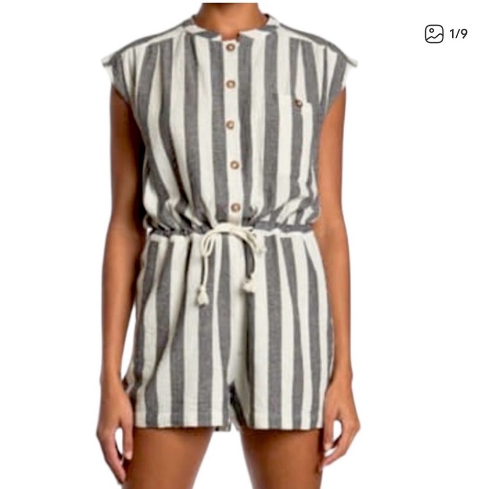 NSF 100% Cotton RARE Sue Stripe Dark Gray and White Striped Romper
